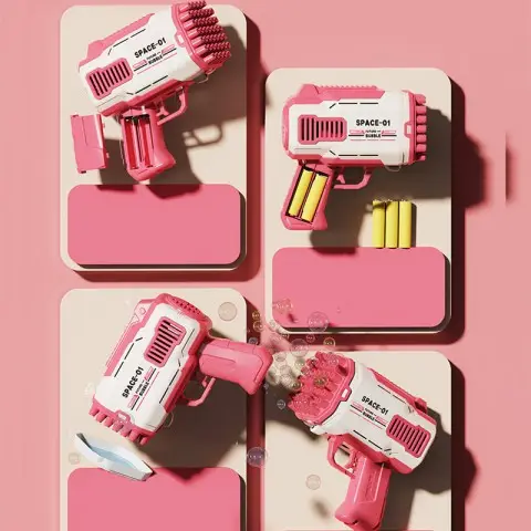 Пістолет для мильних бульбашок Bubble Gun 698-20 з насадками на 32/45 отворів 50ml Pink