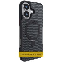 TPU+PC чохол Metal Buttons with MagSafe Carbon Ring для Apple iPhone 16e (6.1") Чорний