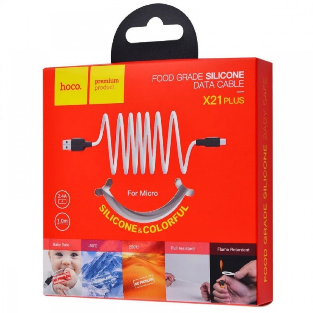 Дата кабель Hoco X21 Plus Silicone MicroUSB Cable (1m) Чорний / Білий