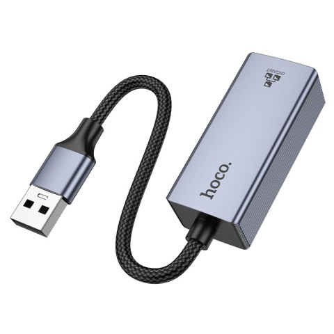 Інтернет адаптер Hoco UA37 1000 Mbps (USB to RJ45) Metal gray