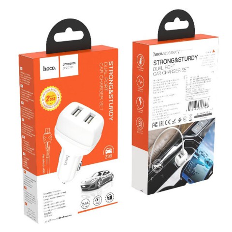 АЗП Hoco Z36 Leader 2.4A (2USB-A) + кабель USB to MicroUSB Білий