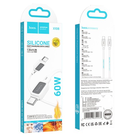 Дата кабель Hoco X108 Benefit 60W Type-C to Type-C (1m) White