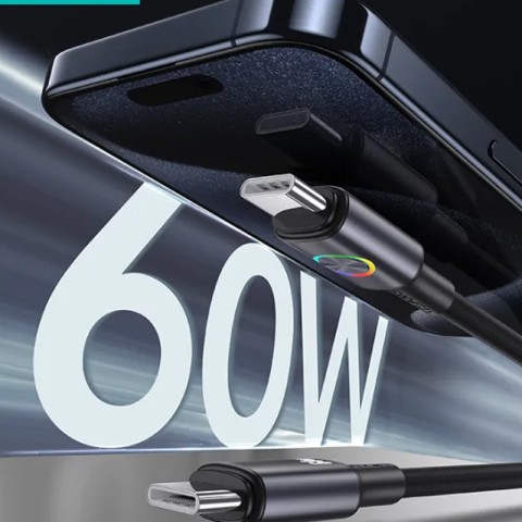 Дата кабель Usams US-SJ752 With Colorful Light Huan Ser. Type-C to Type-C 60W (1.2m) Tarnish