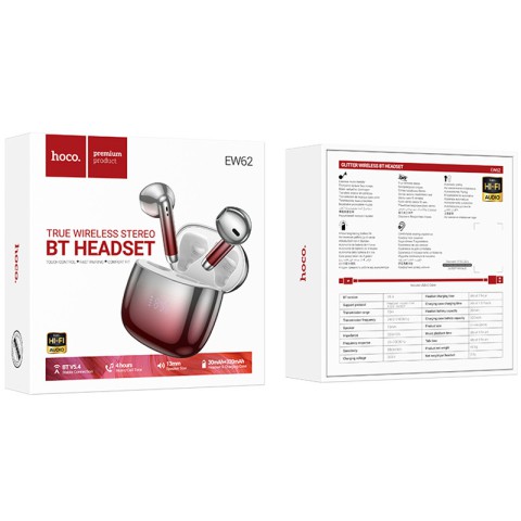 Бездротові TWS навушники Hoco EW62 Glitter Red glaze