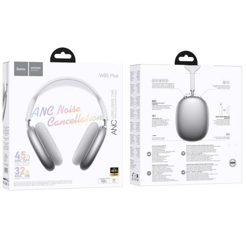 Накладні бездротові навушники Hoco W65 Plus Happy ANC Silver