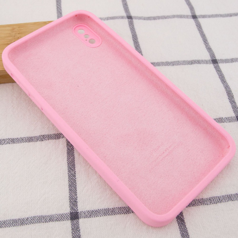 Чохол Silicone Case Square Full Camera Protective (AA) для Apple iPhone X / XS (5.8") Рожевий / Light pink