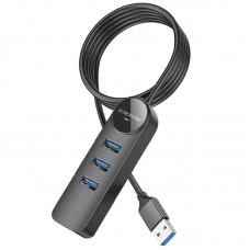 Перехідник Borofone DH6 Erudite 4in1 100 Mbps Ethernet (USB to USB2.0*3+RJ45) (1.2m) Black