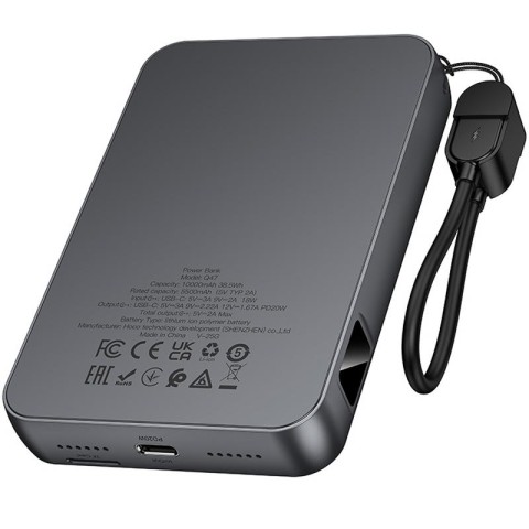 Портативний ЗП Power Bank Hoco Q47 Shine PD20W with cable + Game Console 10000 mAh Metal gray