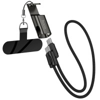 Дата кабель Hoco X126 Experto Type-C to Type-C 60W + Phone Holder & Lanyard (0.35m) Black