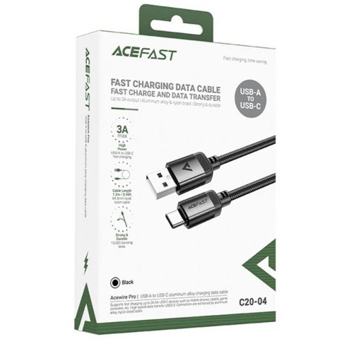 Дата кабель Acefast C20-04 USB to Type-C 3A (1.2m) Black