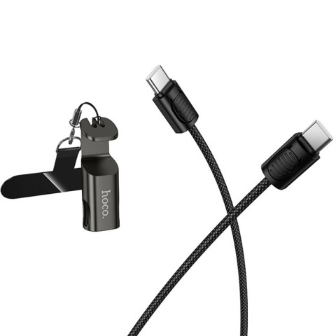 Дата кабель Hoco X126 Experto Type-C to Type-C 60W + Phone Holder & Lanyard (0.35m) Black