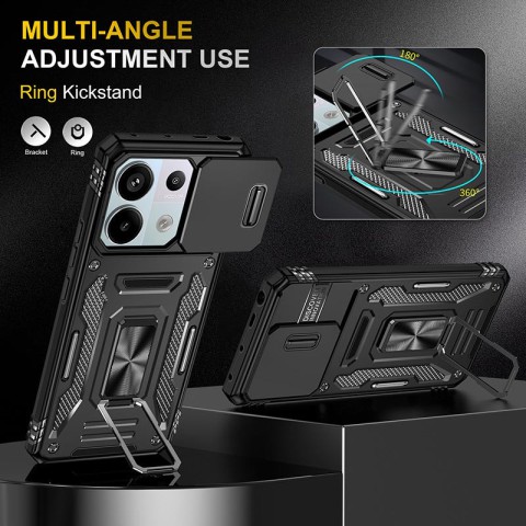 Ударостійкий чохол Camshield Army Ring для Xiaomi Redmi Note 13 Pro 4G / 14s / Poco M6 Pro 4G Чорний / Black