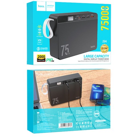 Портативний ЗП Power Bank Hoco J94 Overlord 22.5W 75000 mAh Чорний