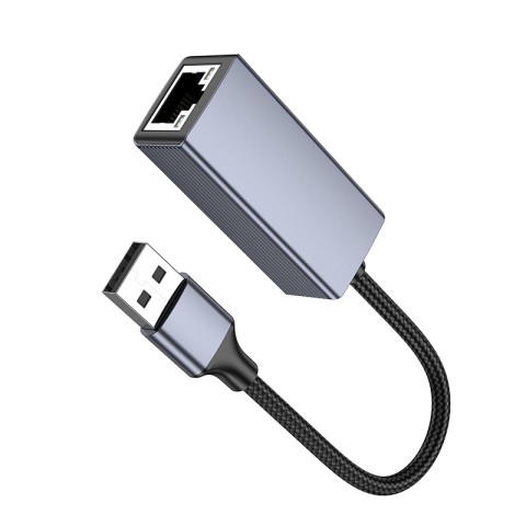 Інтернет адаптер Hoco UA37 1000 Mbps (USB to RJ45) Metal gray