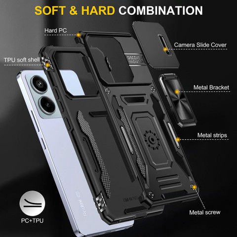 Ударостійкий чохол Camshield Army Ring для Xiaomi Redmi Note 13 Pro 4G / 14s / Poco M6 Pro 4G Чорний / Black