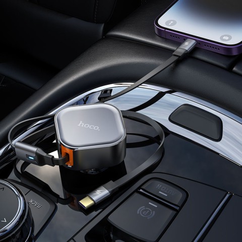 АЗП Hoco NZ13 Clever PD30W + висувний кабель Type-C and Lightning Black