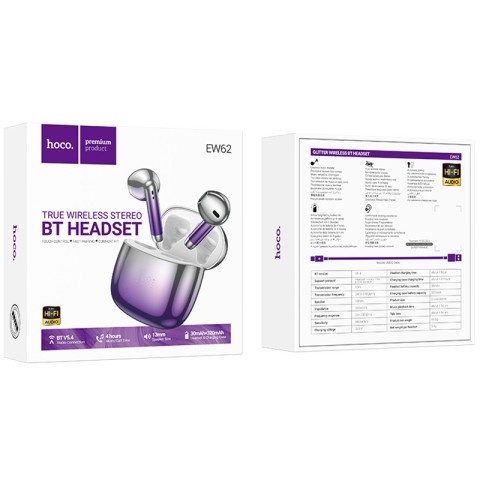 Бездротові TWS навушники Hoco EW62 Glitter Purple glaze