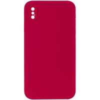 Чохол Silicone Case Square Full Camera Protective (AA) NOLOGO для Apple iPhone X / XS (5.8") Червоний / Rose Red