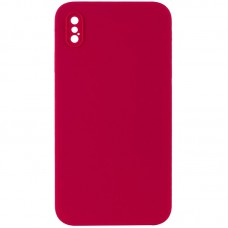 Чохол Silicone Case Square Full Camera Protective (AA) NOLOGO для Apple iPhone X / XS (5.8") Червоний / Rose Red