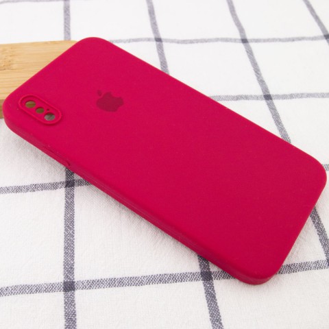 Чохол Silicone Case Square Full Camera Protective (AA) для Apple iPhone XS Max (6.5") Червоний / Rose Red
