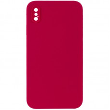 Silicone Case Square Full Camera Protective (AA) NOLOGO для Apple iPhone X / XS (5.8") Червоний / Rose Red