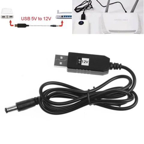 Кабель живлення для роутера/модема USB-DC 12V GEN 2 (з перетворювачем) Чорний