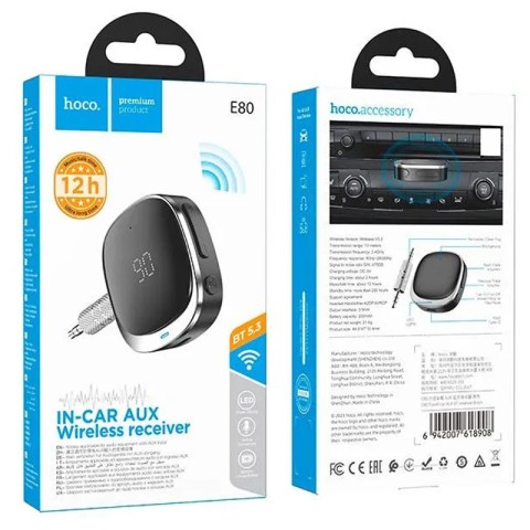 Bluetooth аудіо ресивер Hoco E80 Travel (AUX 3.5mm) Black