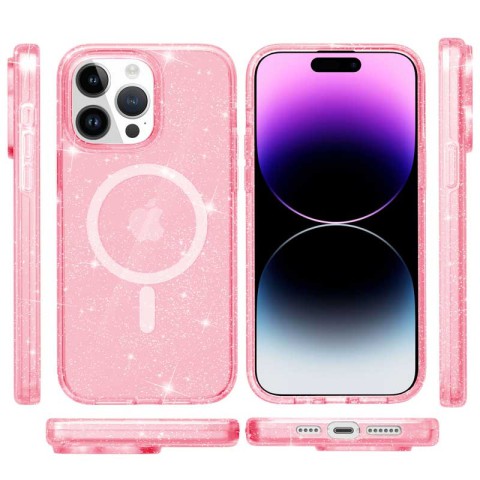 Чохол TPU Galaxy Sparkle (MagFit) для Apple iPhone 14 Pro (6.1") Pink+Glitter
