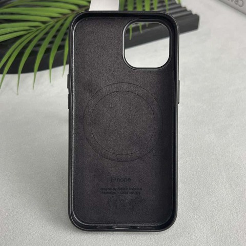 Шкіряний чохол Leather Case (AAA) with MagSafe and Animation для Apple iPhone 15 (6.1") Black