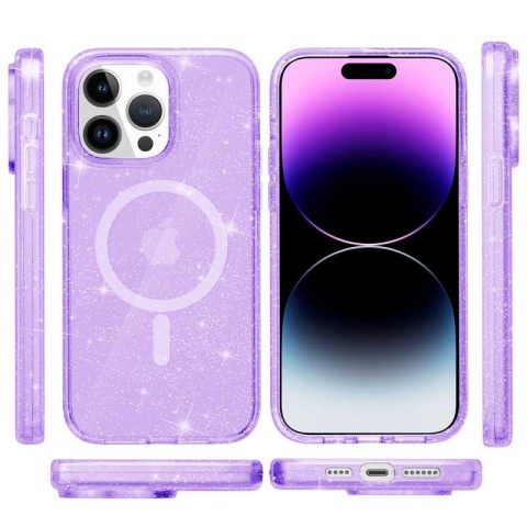Чохол TPU Galaxy Sparkle (MagFit) для Apple iPhone 16 Pro Max (6.9") Purple+Glitter