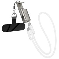 Дата кабель Hoco X126 Experto Type-C to Type-C 60W + Phone Holder & Lanyard (0.35m) Light Gray