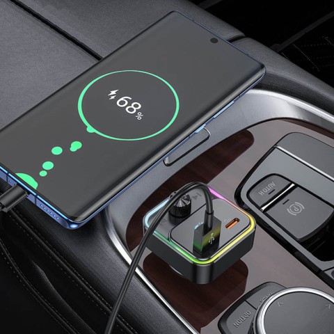 АЗП FM модулятор Hoco E81 Fantasy PD30W+QC3.0 (1USB-A/1C) Black