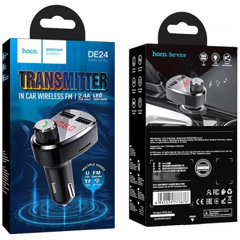 АЗП FM модулятор Hoco DE24 QC3.0 (2USB-A) Black