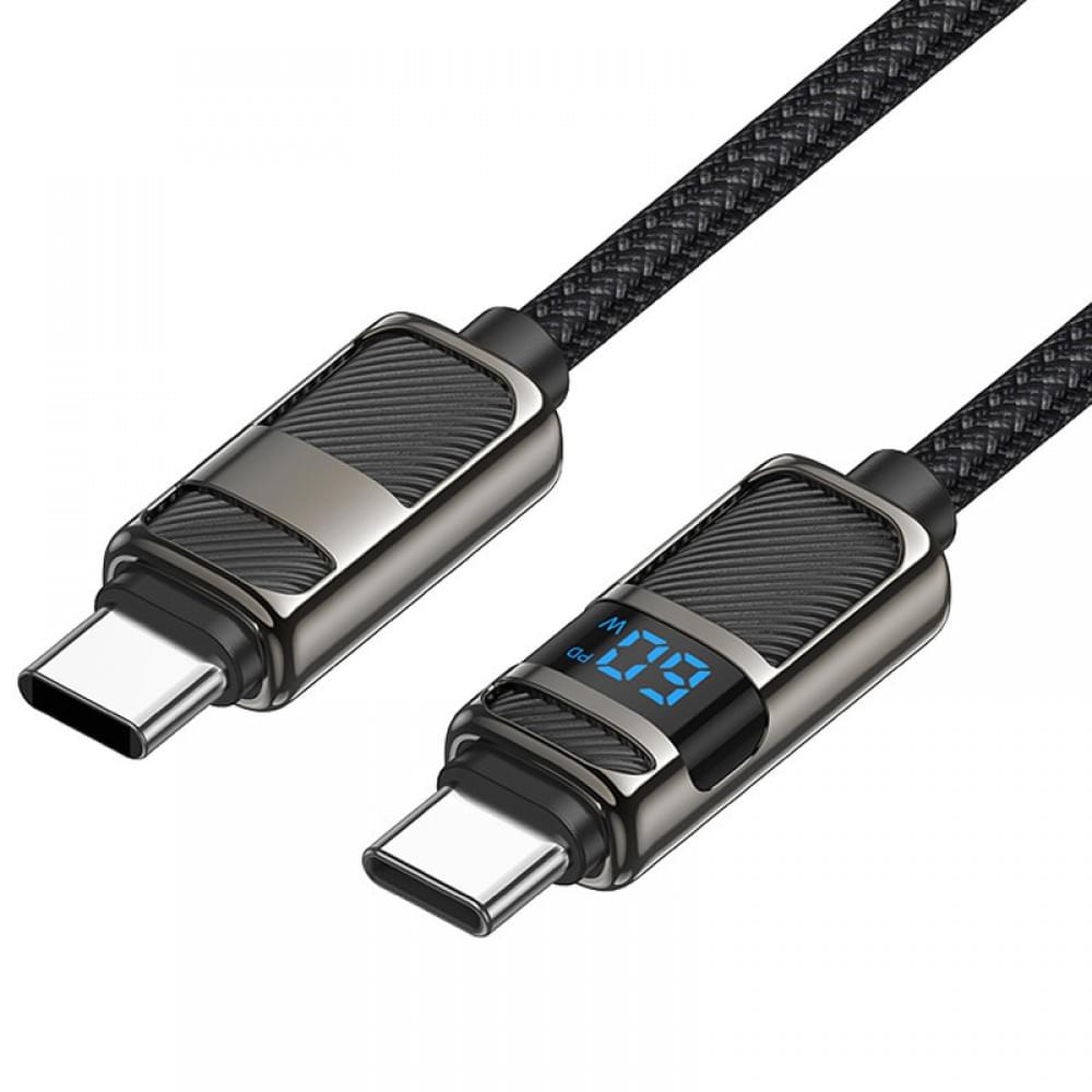 Дата кабель Hoco U137 Line with display Type-C to Type-C 60W (1.2m) Black