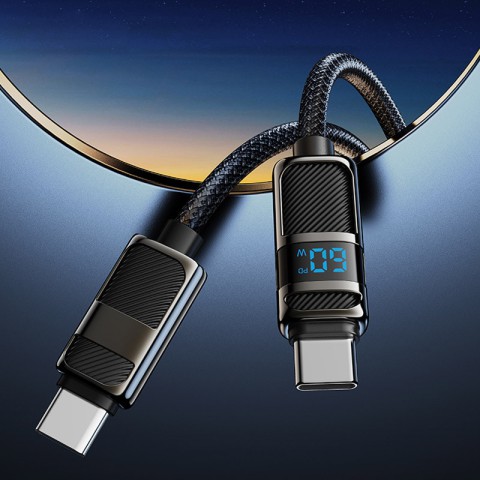 Дата кабель Hoco U137 Line with display Type-C to Type-C 60W (1.2m) Black