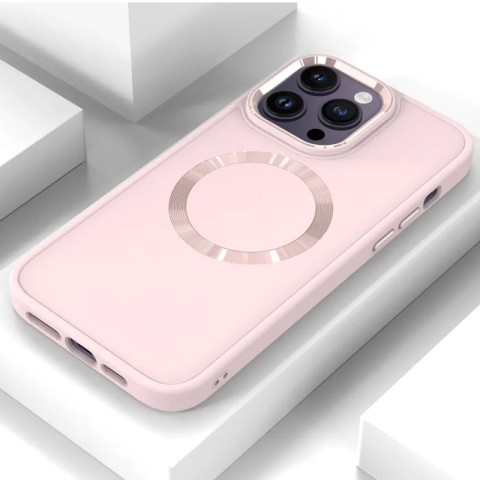 TPU чохол Bonbon Metal Style with MagSafe для Apple iPhone 16 Pro (6.3") Рожевий / Light Pink