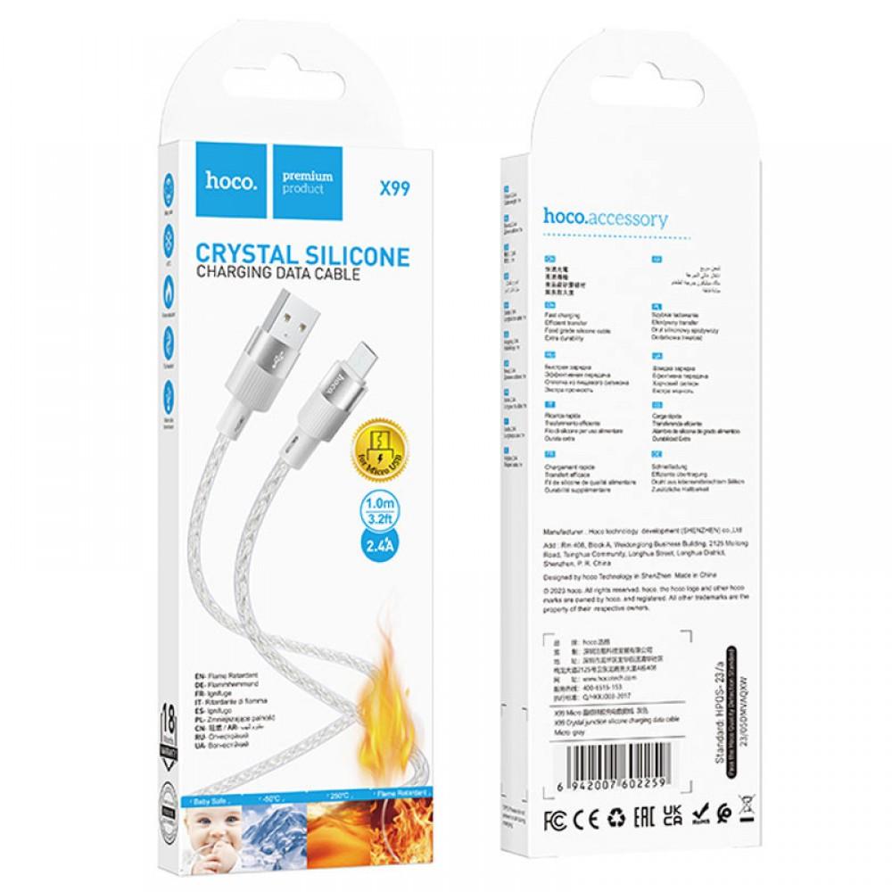 Дата кабель Hoco X99 Crystal Junction USB to MicroUSB (1m) Gray