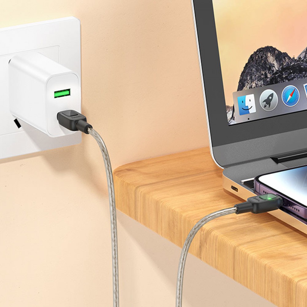 Дата кабель Hoco U124 Stone silicone power-off 60W Type-C to Type-C (1.2m) Black