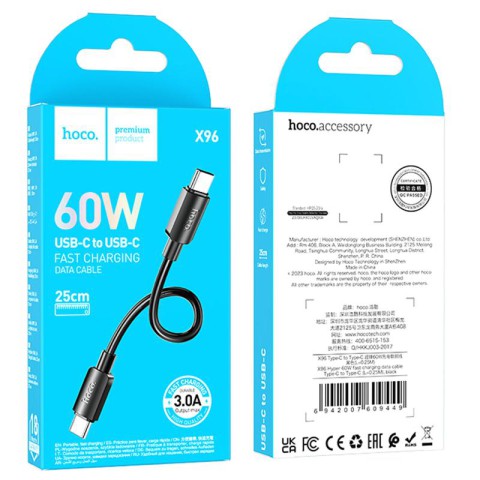 Дата кабель Hoco X96 Hyper Type-C to Type-C 60W (0.25m) Black