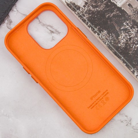 Шкіряний чохол Leather Case (AAA) with MagSafe and Animation для Apple iPhone 14 Pro (6.1") Orange