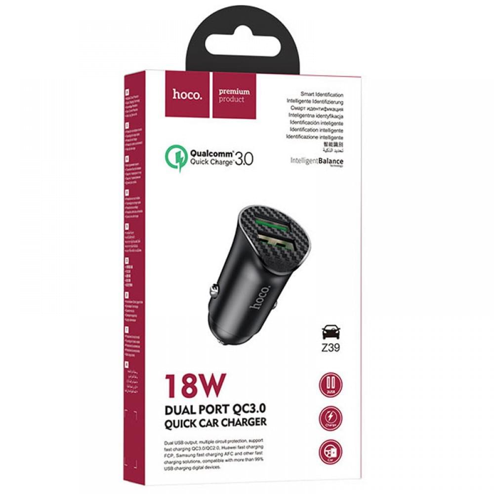 АЗП Hoco Z39 Farsighted QC3.0 18W (2USB-A) Чорний