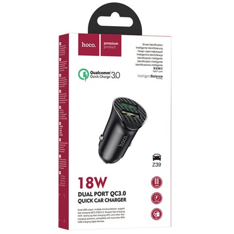 АЗП Hoco Z39 Farsighted QC3.0 18W (2USB-A) Чорний