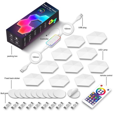 Модульный настінний світильник LED RGB 5V соты SAL-011B 10pcs Bluetooth USB with app White