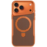 TPU+PC чохол Metal Buttons with MagSafe Carbon Ring для Apple iPhone 17 Pro (6.3") Помаранчевий