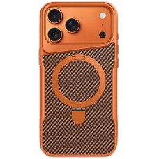 TPU+PC чохол Metal Buttons with MagSafe Carbon Ring для Apple iPhone 17 Pro (6.3") Помаранчевий
