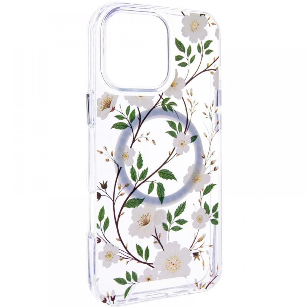 TPU+PC чохол Clear Garden with MagSafe для Apple iPhone 16e (6.1") White Gardenia
