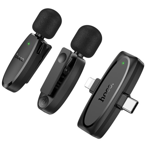 Петличний бездротовий мікрофон Hoco L15 Dual-mic clip-on wireless digital (Lightning/Type-C) Black