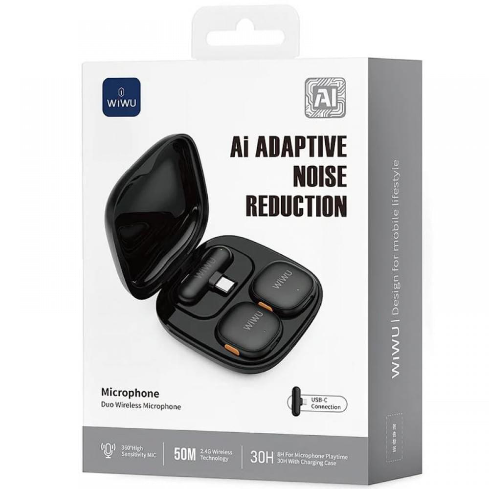 Петличний бездротовий мікрофон WiWU Wi-WM006 AI Adaptive Noise Reduction Type-C Black