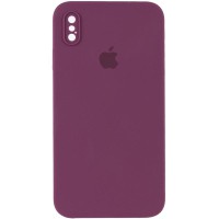 Чохол Silicone Case Square Full Camera Protective (AA) для Apple iPhone X / XS (5.8") Бордовий / Maroon