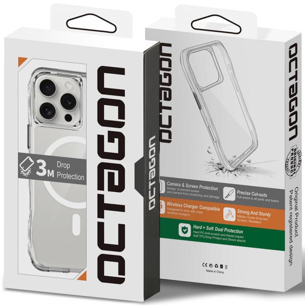 Чохол TPU Octagon with MagSafe для Apple iPhone 16 Pro (6.3") Clear